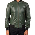 Men’s Casual Green Bomber Leather Jacket